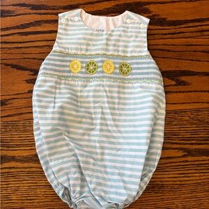 Smocked Baby Romper with Citrus Embroidery
